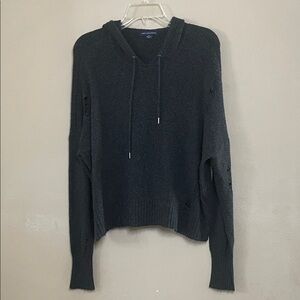 American Eagle Outfitters Black Distressed Knit Hoodie SZ L